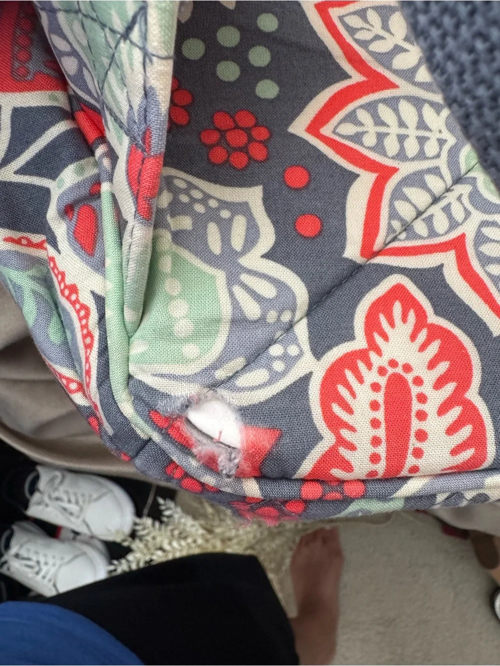 Vera Bradley Quilted Floral Tote & Backpack in Navy, Red & Mint